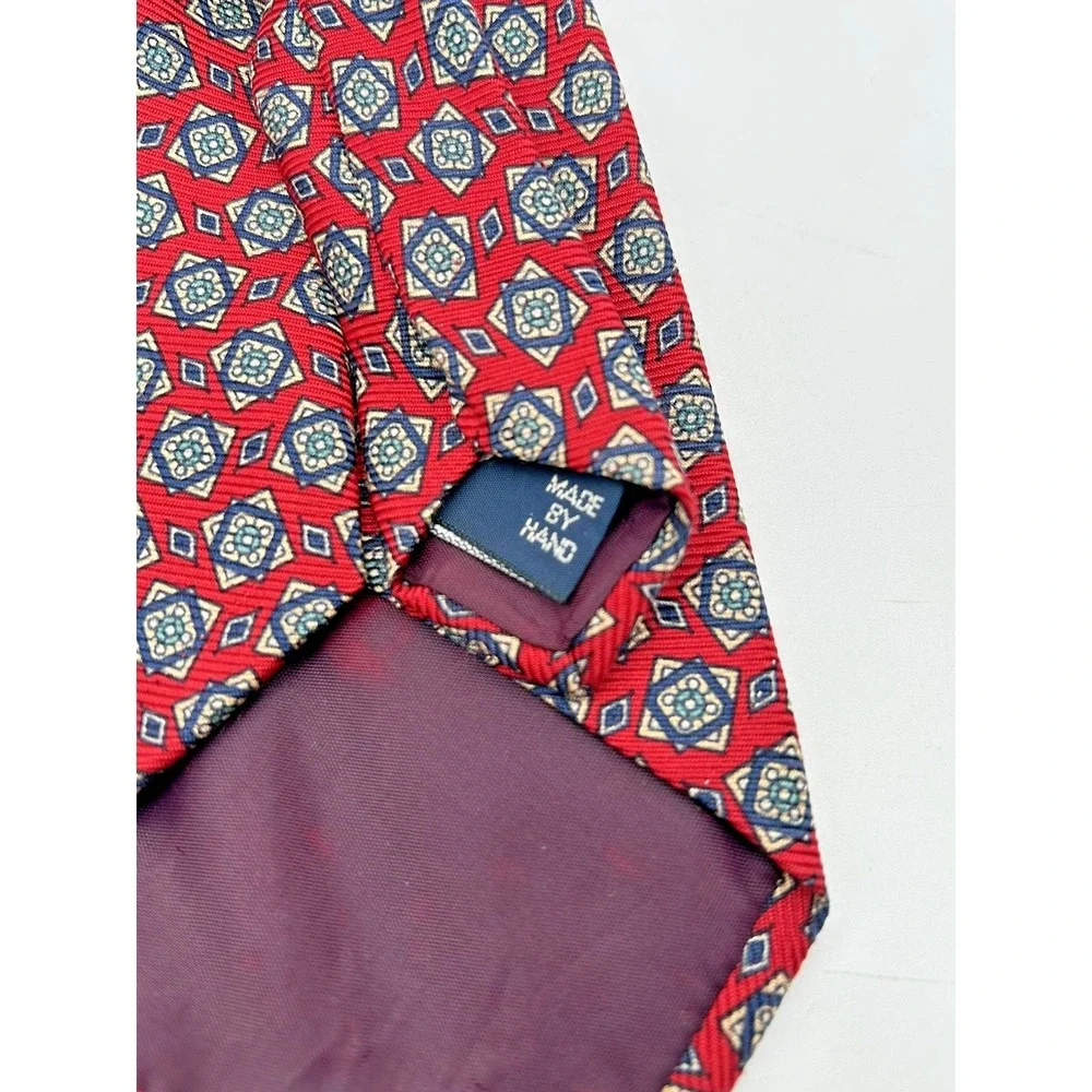 Vintage Polo Ralph Lauren Silk Tie Geometric Foulard Cube‎ Pattern Red/Blue
